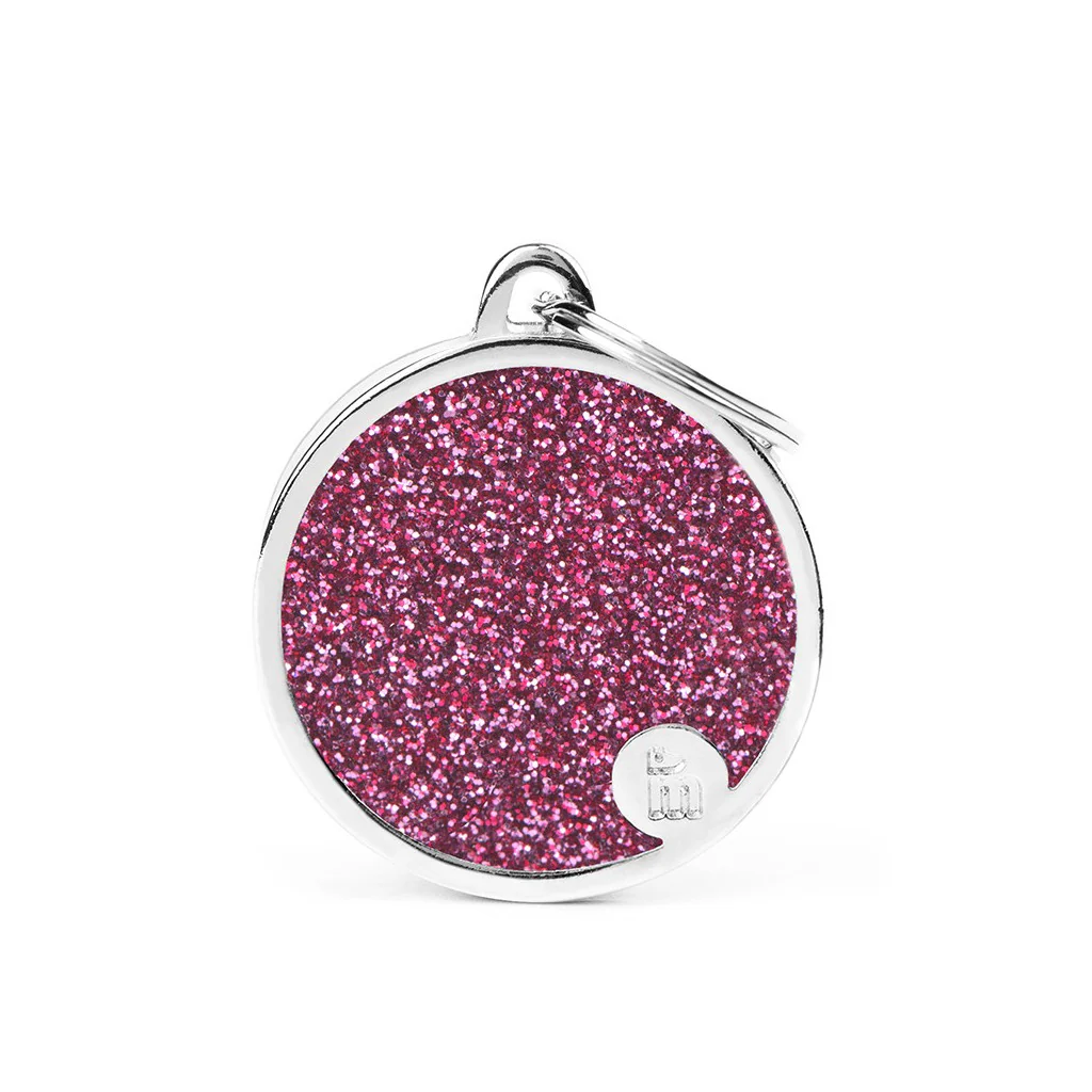 My Family ID Shine Big Pink Glitter Circle ID Tag - Image 1