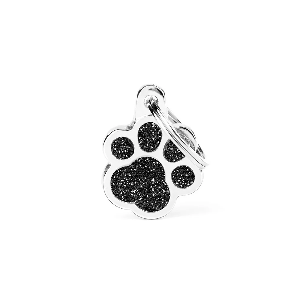 My Family ID Shine Black Glitter Paw ID Tag - Image 1
