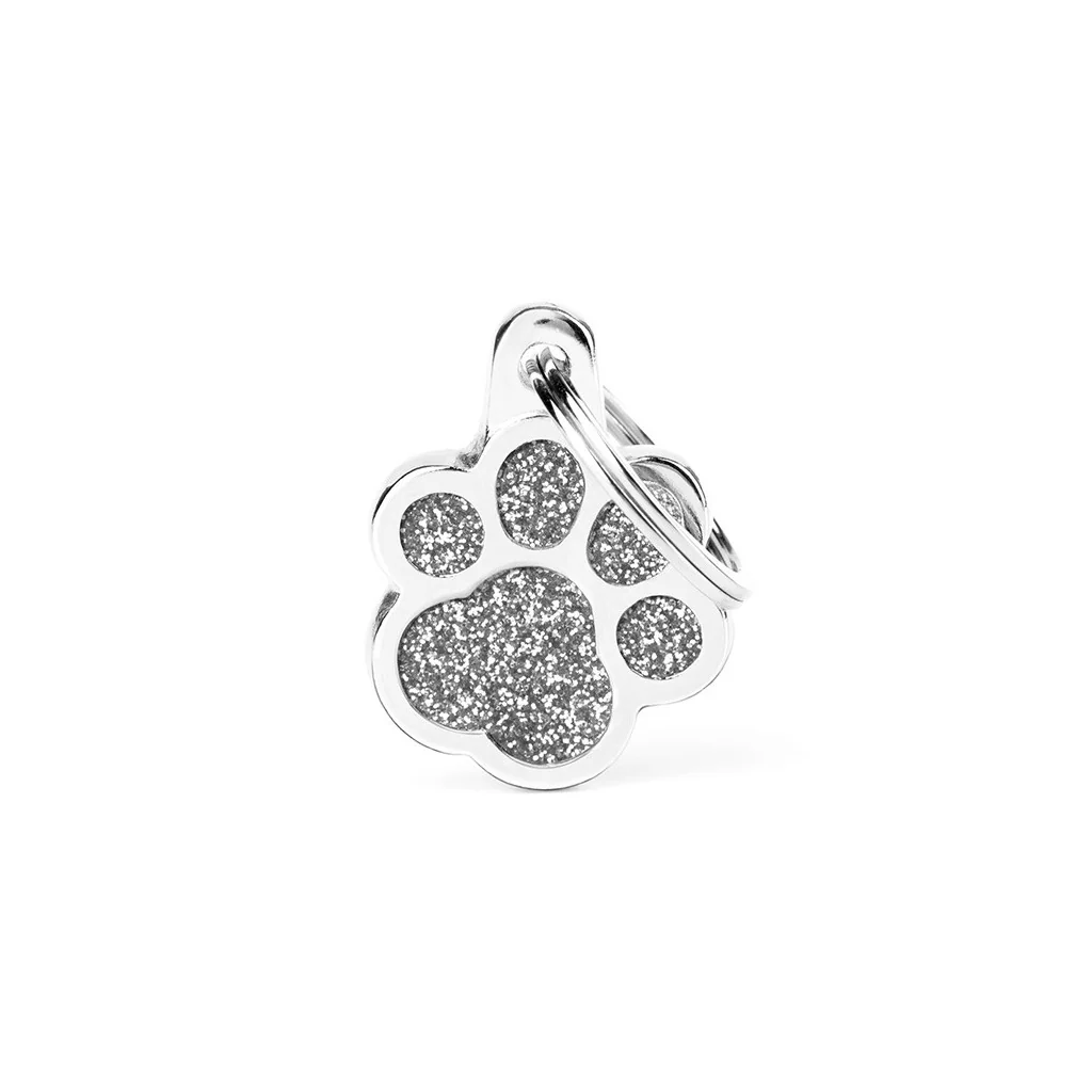 My Family ID Shine Grey Glitter Paw ID Tag - Image 1