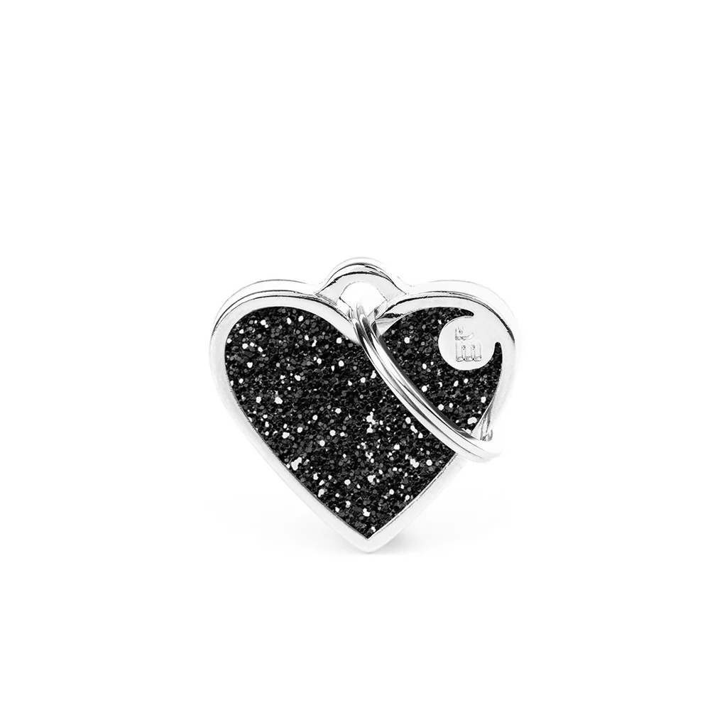My Family ID Shine Small Black Glitter Heart ID Tag - Image 1