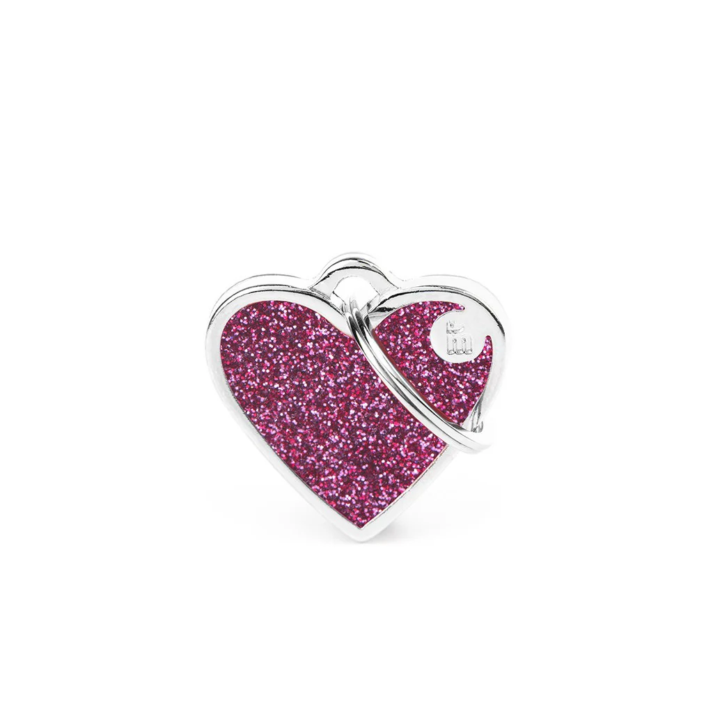 My Family ID Shine Small Pink Glitter Heart ID Tag - Image 1