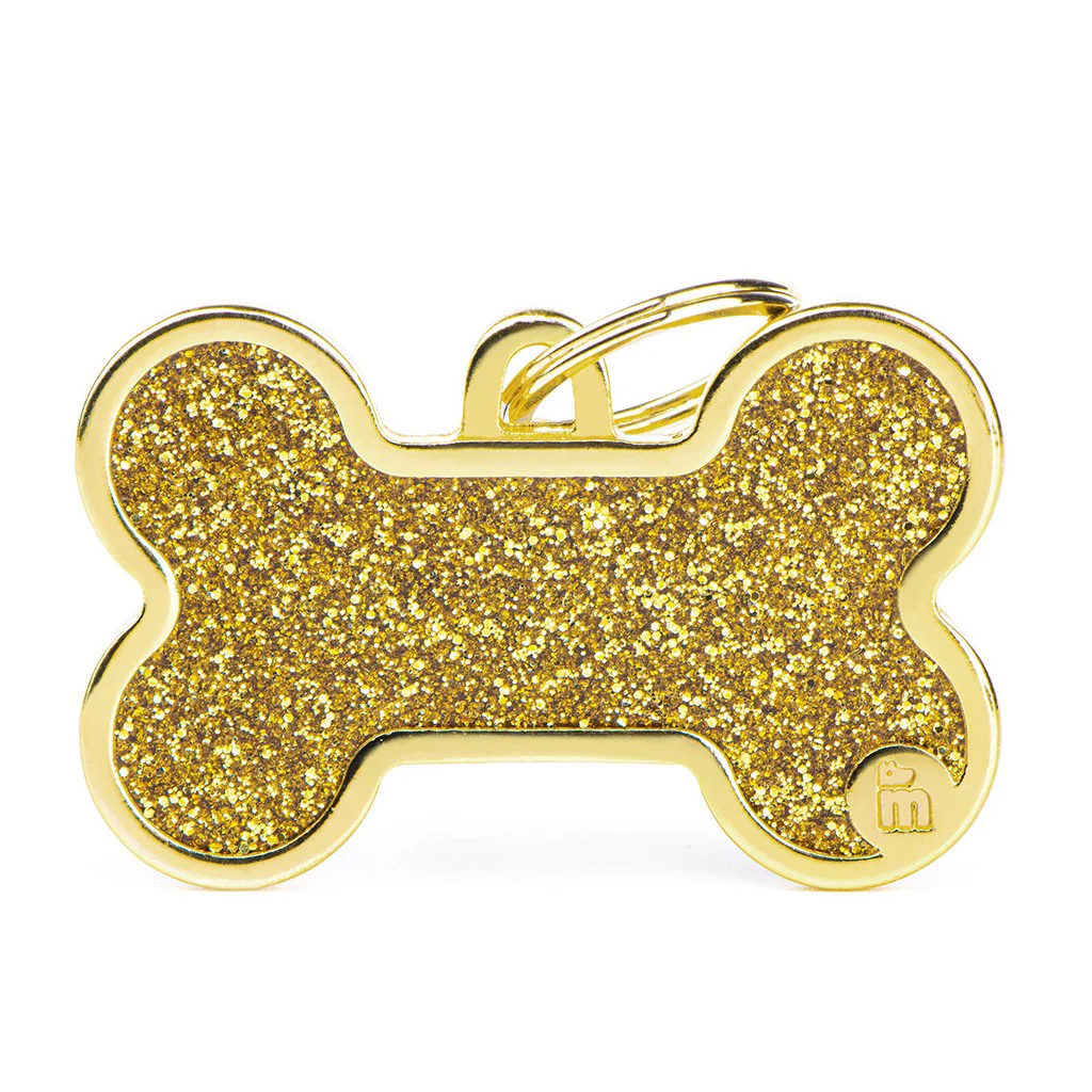 My Family ID Shine XL Gold Glitter Bone ID Tag - Image 1
