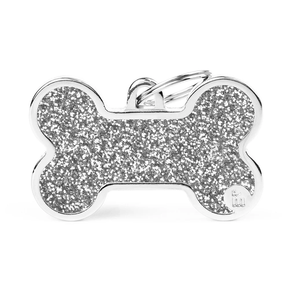 My Family ID Shine XL Grey Glitter Bone ID Tag - Image 1