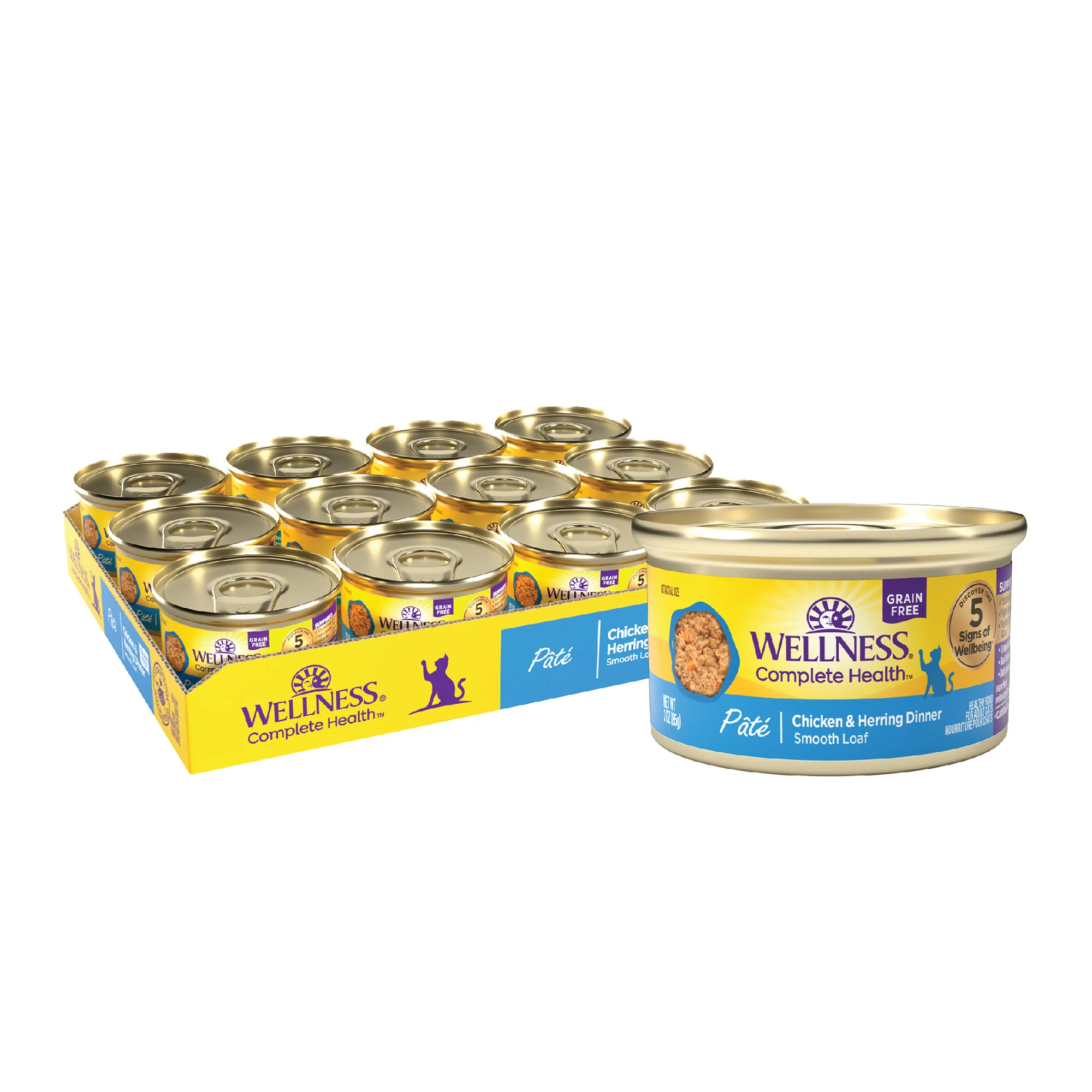 Wellness Complete Health Grain Free Canned Cat Food Chicken & Herring Dinner Pate 3ozs - Image 1