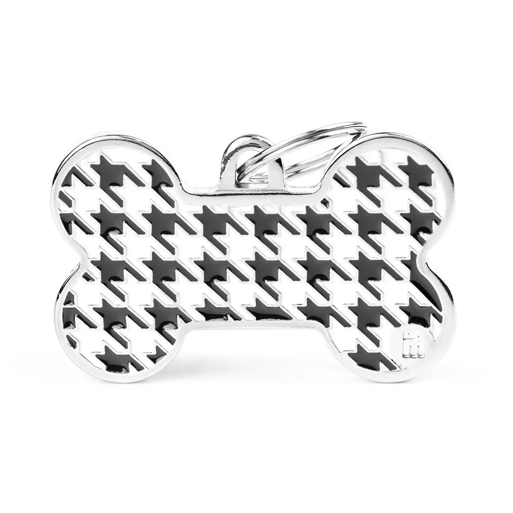 My Family ID Style Pied de Poule XL Black Bone ID Tag - Image 1