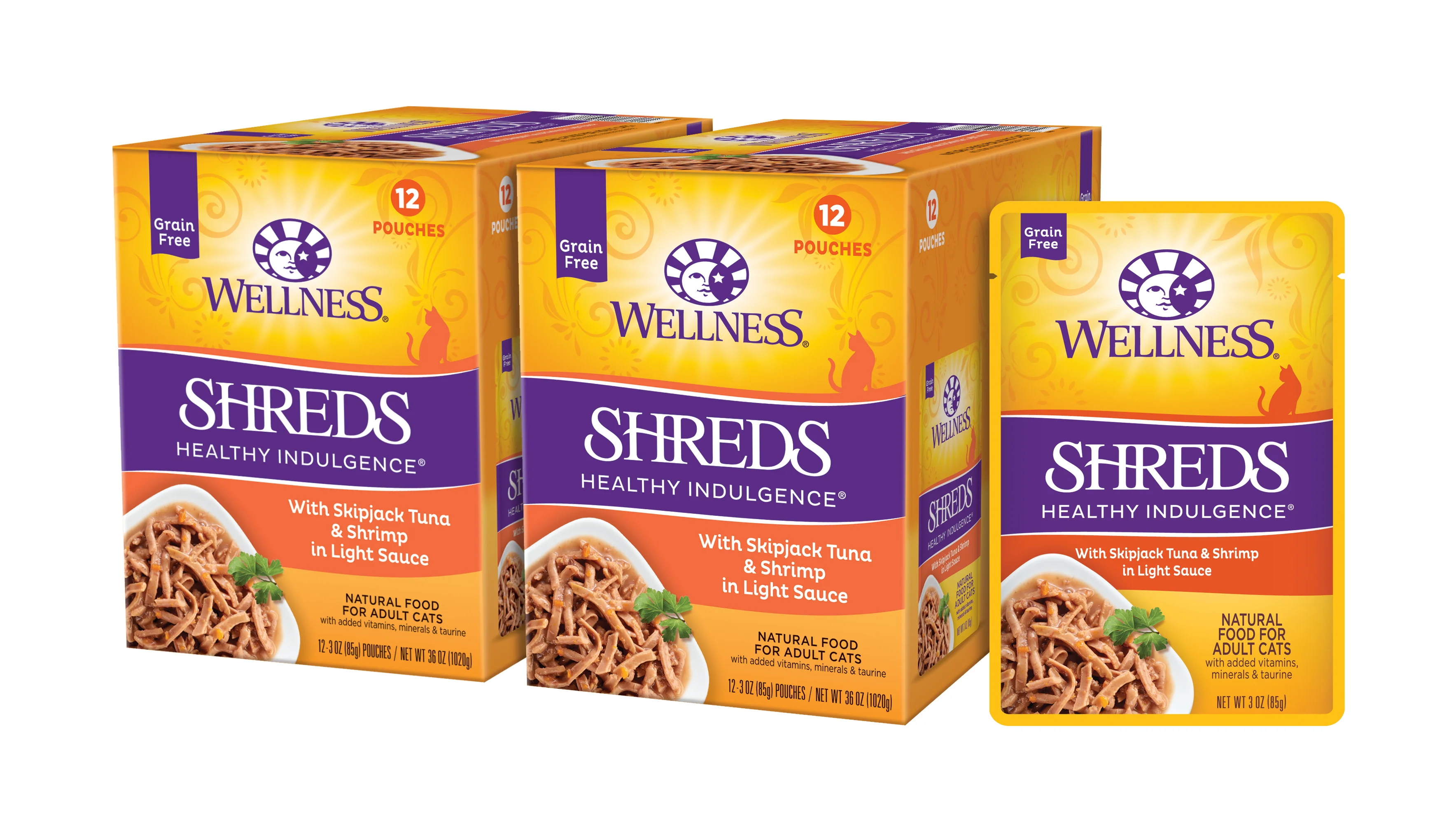Wellness Healthy Indulgence Natural Grain Free Wet Cat Food Shreds Tuna & Shrimp 3oz Pouch - Image 1