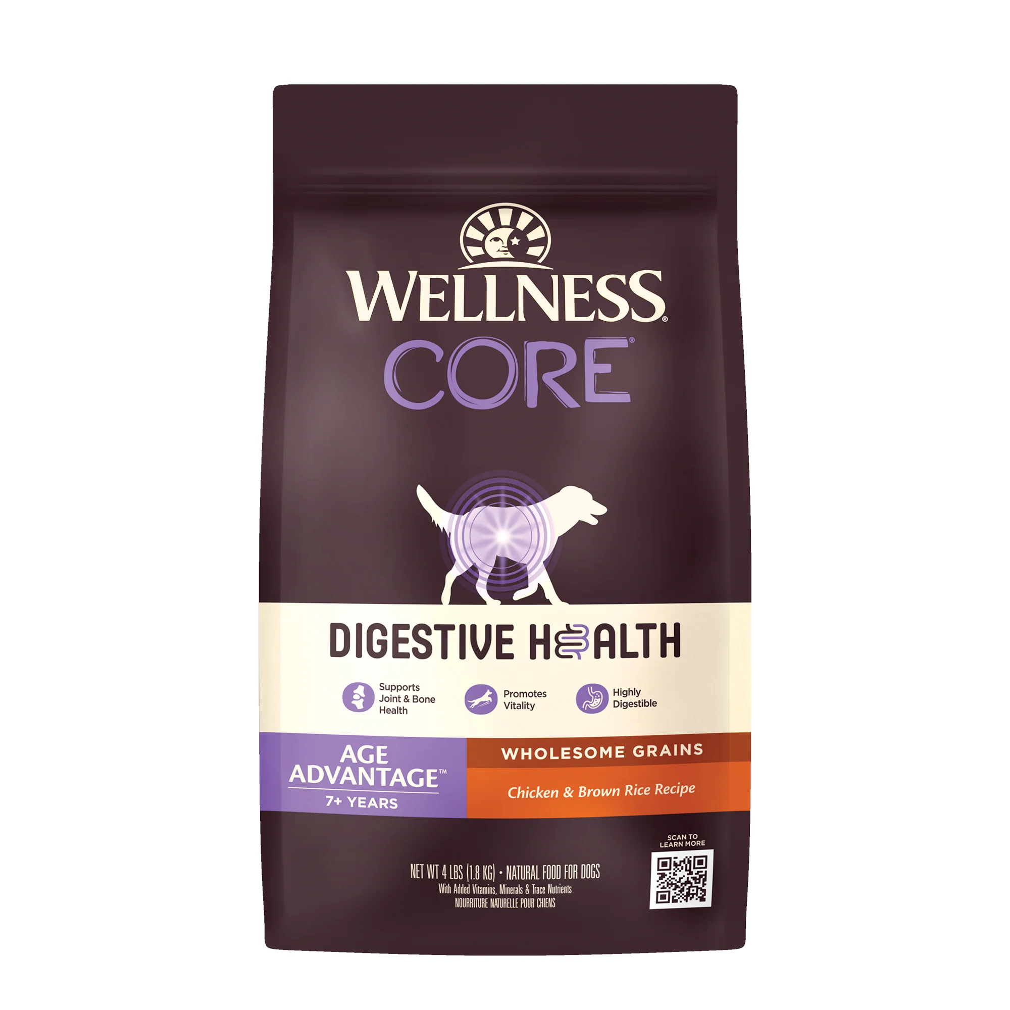 Wellness CORE Digestive Health Senior Dry Dog Food with Grains 4lb Bag Age Advantage 7+ Years Old Chicken Dog Food Sensitive Stomach - Image 1