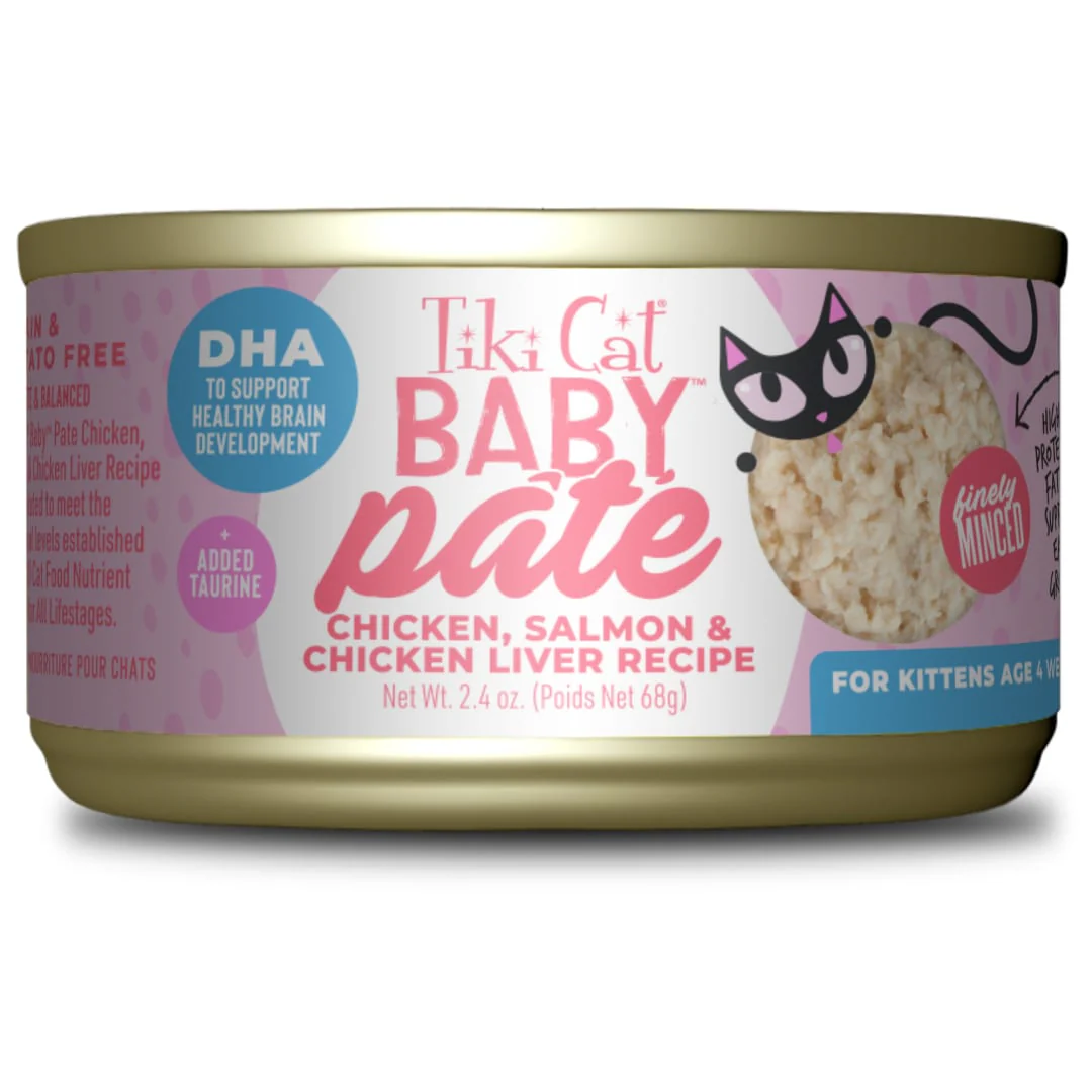 Tiki Cat Baby Pate Wet Cats Food For Kittens, Chicken, Salmon & Chicken Liver, 2.4 oz. Can - Image 1