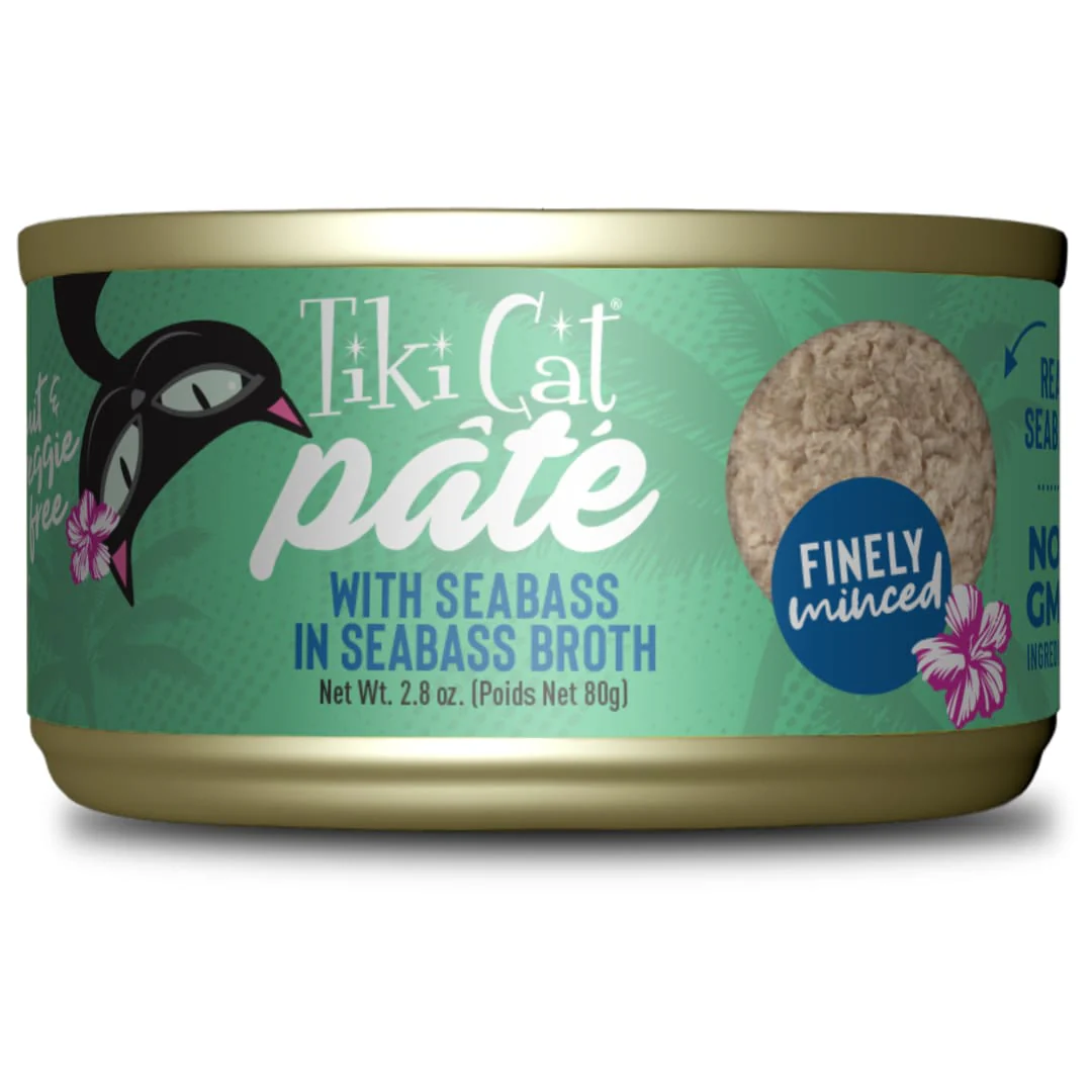 Tiki Cat Luau Pâté Wet Cat Food, Seabass, 2.8 oz. Can - Image 1