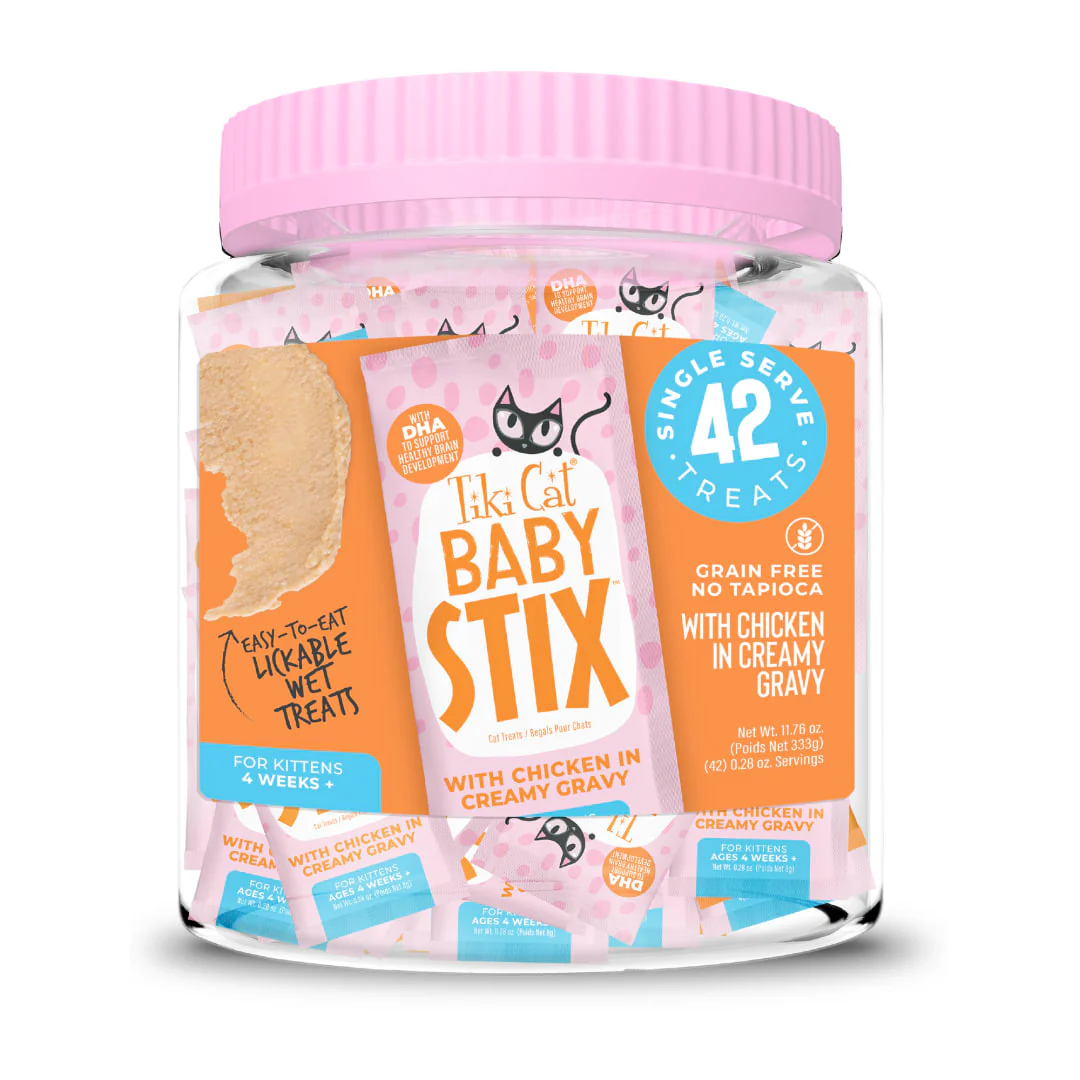 Tiki Cat Baby Stix Wet Treats Chicken in Gravy Jar 42ct - Image 1
