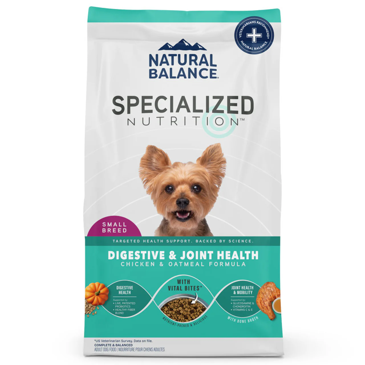 Natural Balance Small Breed Digestive & Joint Health Chicken & Oatmeal Dry Dog Food 22lb - Image 1
