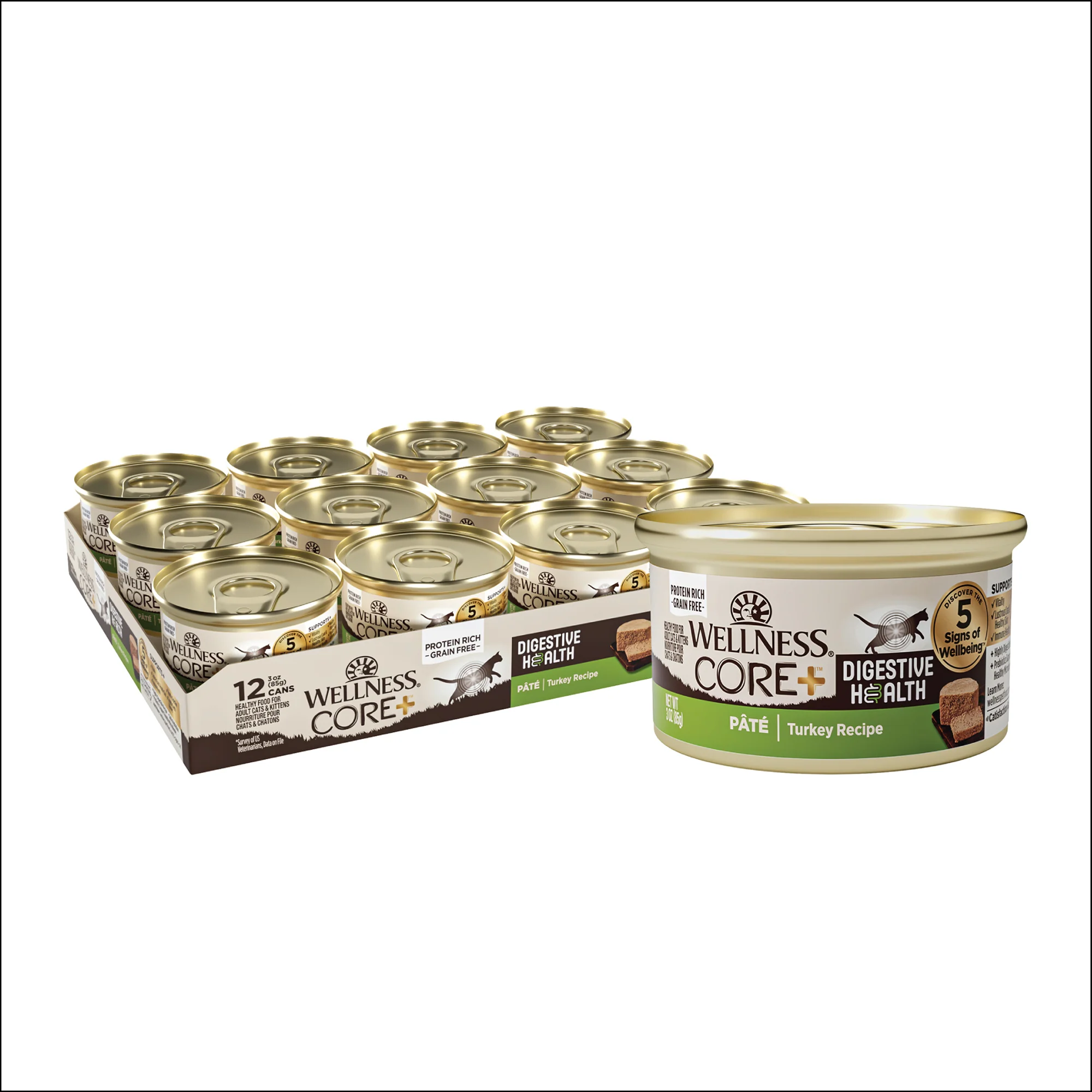 Wellness CORE+ Digestive Health Turkey Pate Wet Cat Food 3oz Can - Image 1