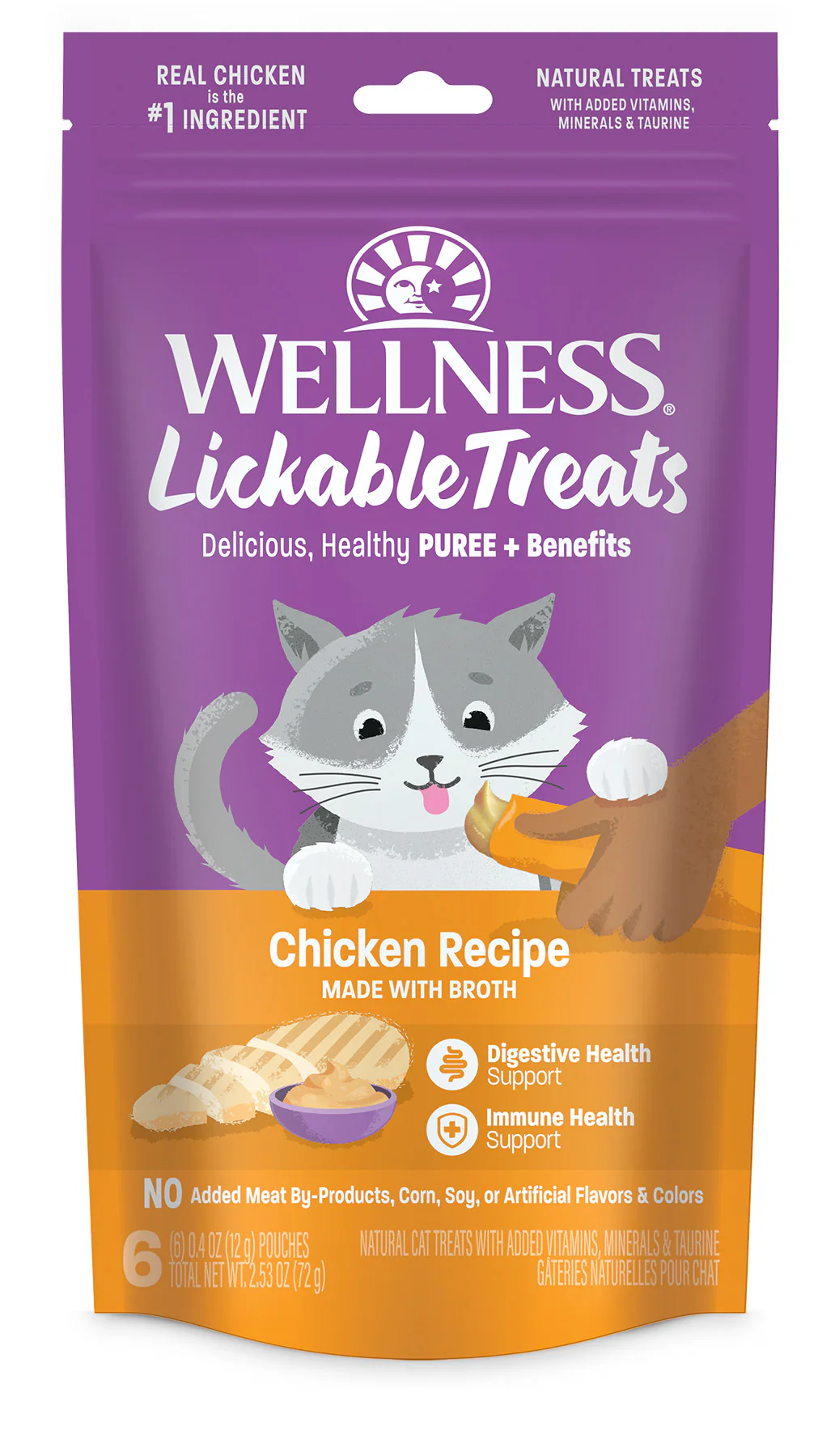 Wellness Lickable Treats Soft Puree Natural Grain Free Cat Treats Chicken Contains 6 - 0.4oz Tubes - Image 1