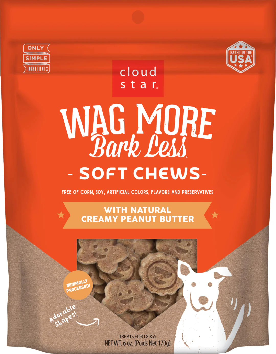 Cloud Star Wag More Bark Less Soft Chews Dog Treats, Peanut Butter, 6 oz. Pouch - Image 1