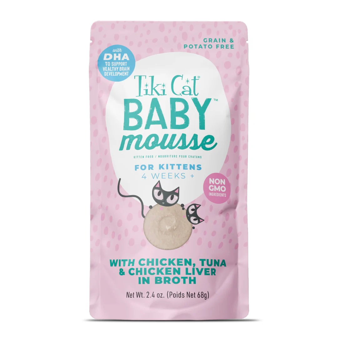 Tiki Cat Baby Mousse Wet Cat Food, Chicken, Tuna & Chicken Liver, 2.4 oz. Pouch - Image 1