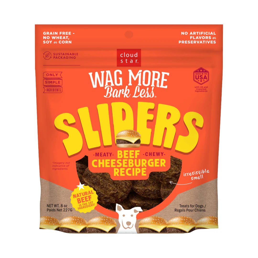 Cloud Star Wag More Bark Less Sliders Dog Treats, Beef Cheeseburger 8 oz. Bag - Image 1