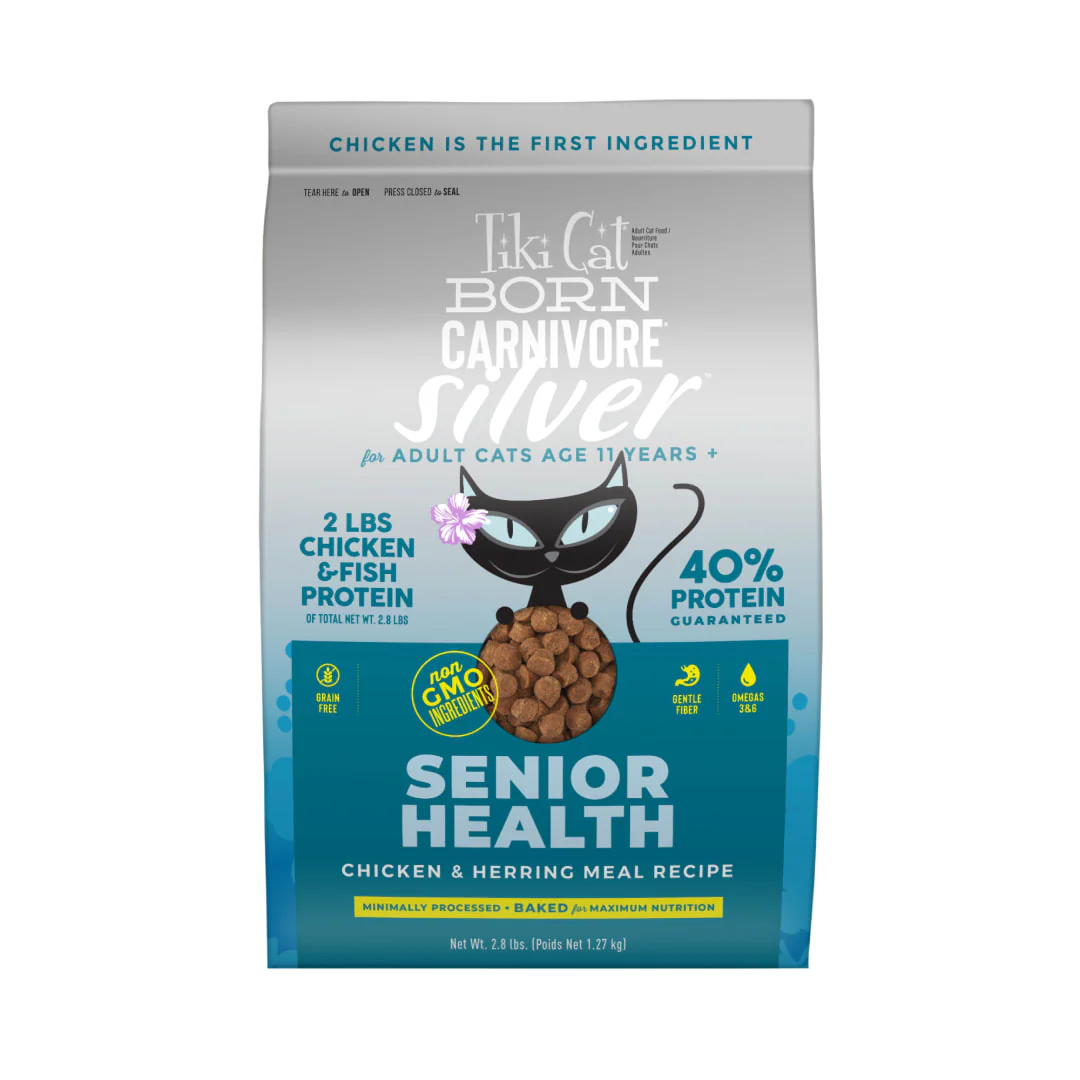 Tiki Cat Born Carnivore Silver Senior Health Dry Cat Food for Senior Cats, Chicken & Herring Meal, 2.8 lbs. Bag - Image 1