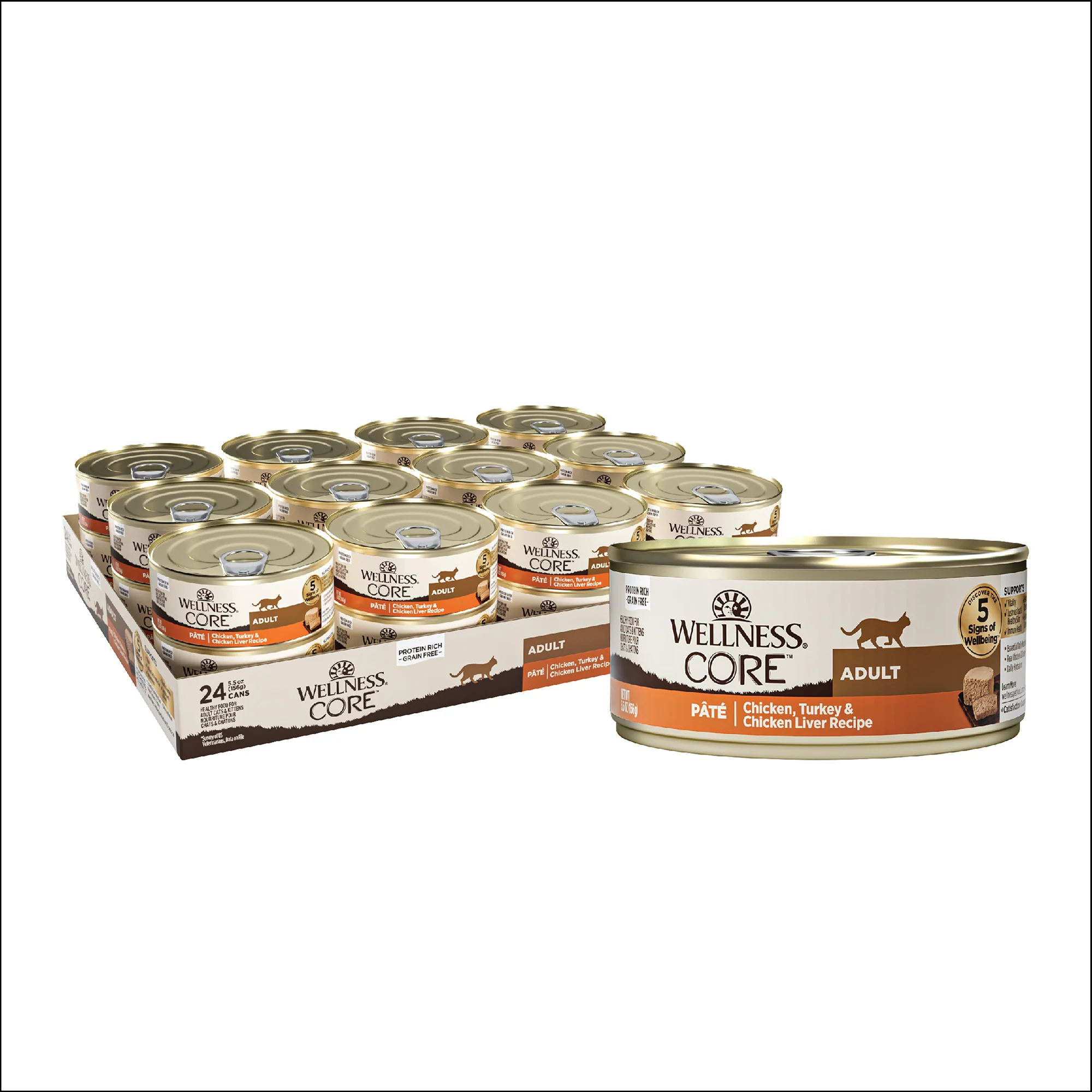 Wellness CORE Grain Free Canned Cat Food Chicken Turkey & Chicken Liver Pate 5.5ozs - Image 1