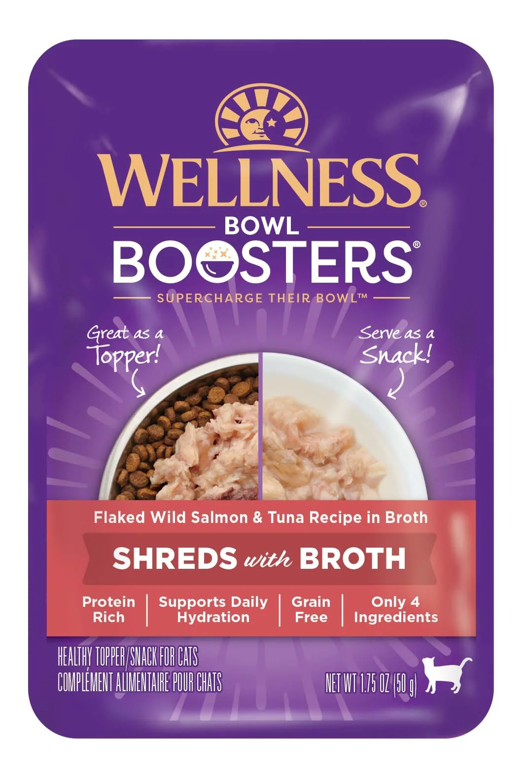 Wellness Bowl Boosters Wet Cat Food Topper Flaked Salmon & Tuna in Broth 1.75oz - Image 1