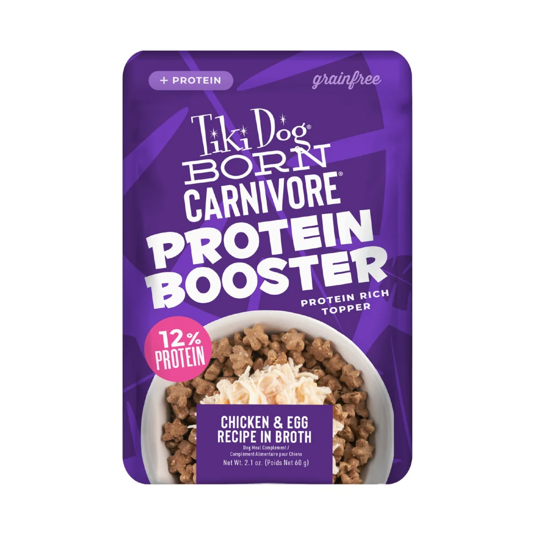 Tiki Dog Born Carnivore Protein Booster Dog Food Topper, Chicken and Egg Recipe in Broth, 2.1 oz. Pouch - Image 1