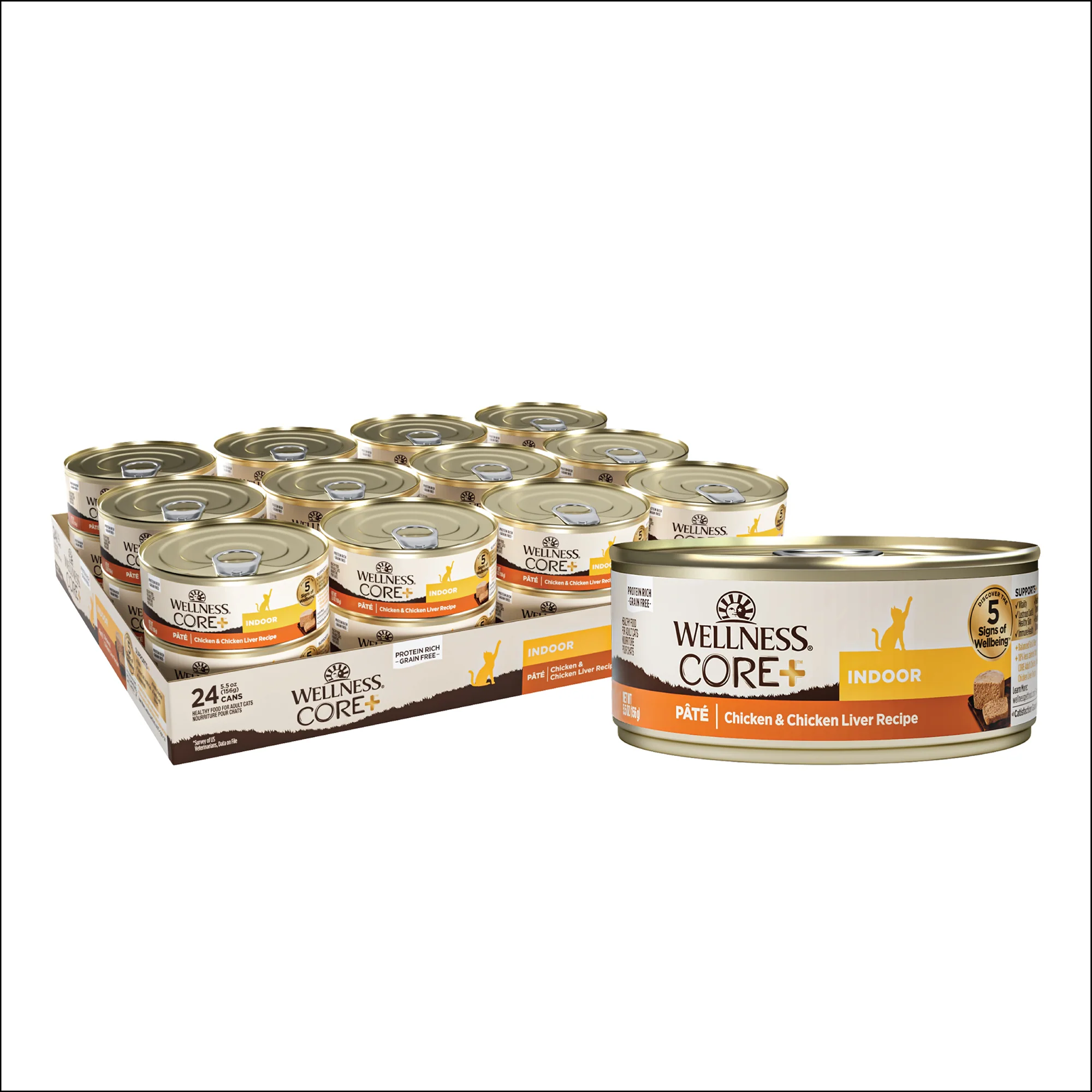Wellness CORE+ Grain Free Canned Cat Food Chicken & Chicken Liver Indoor Recipe 5.5ozs - Image 1