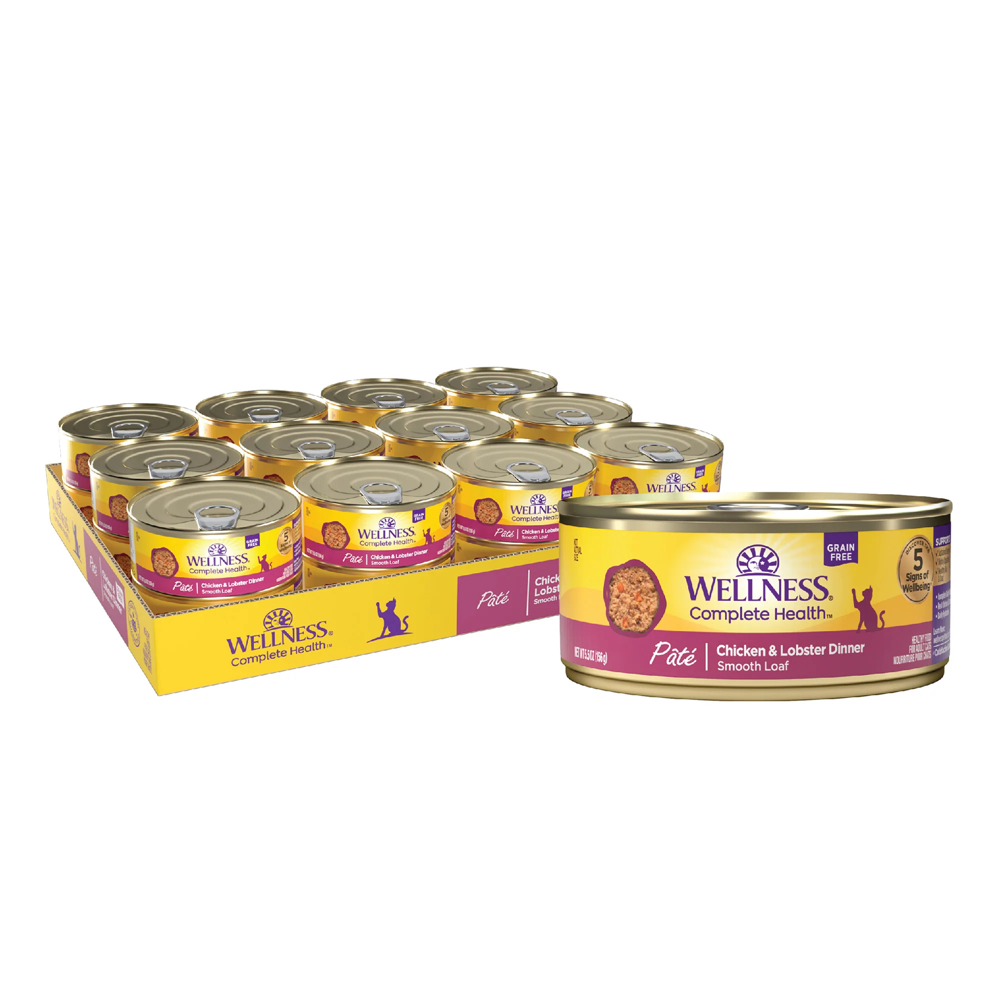 Wellness Complete Health Natural Grain Free Wet Canned Cat Food Chicken & Lobster Pate 5oz Can - Image 1