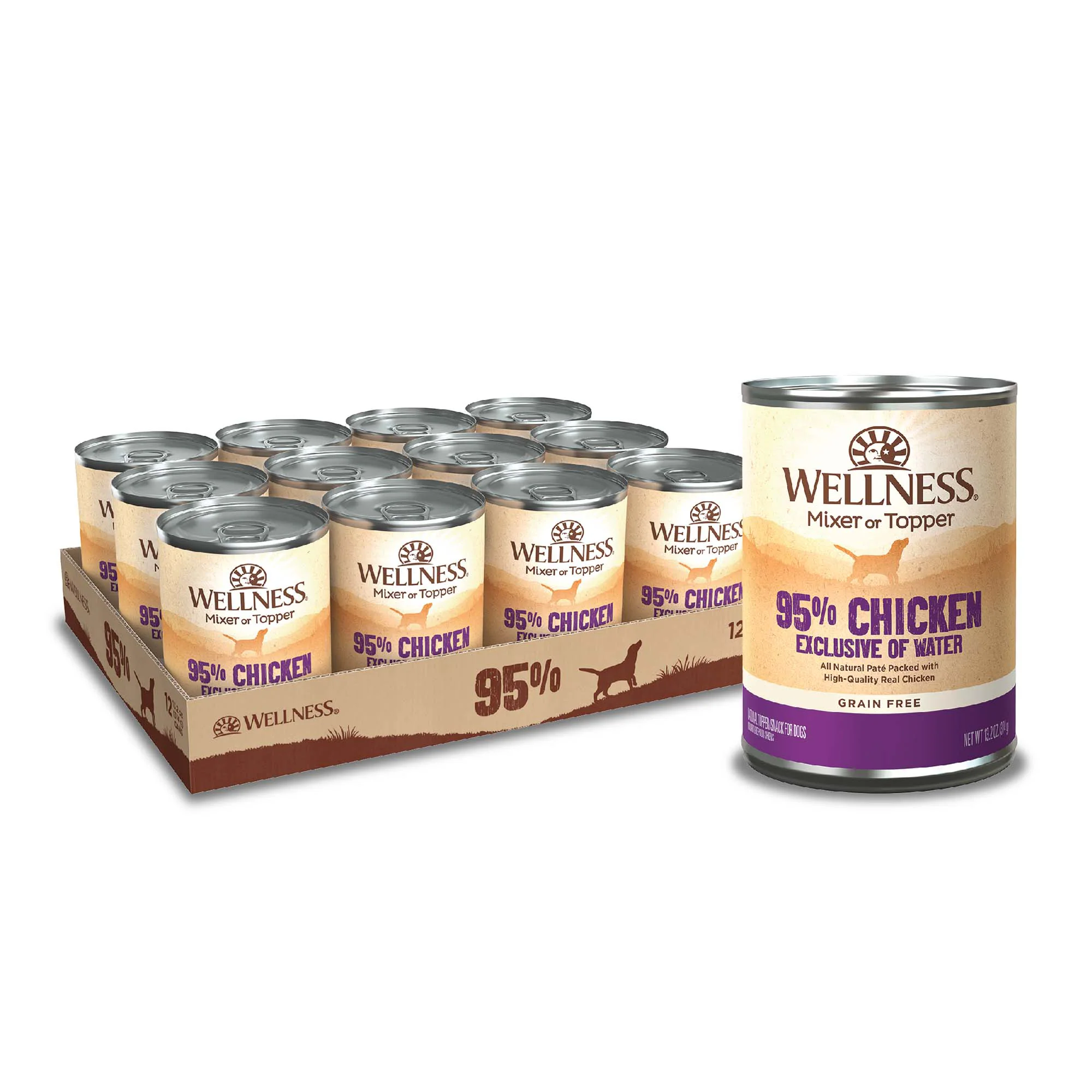 Wellness 95% Chicken Natural Wet Grain Free Canned Dog Food 13.2oz Can - Image 1