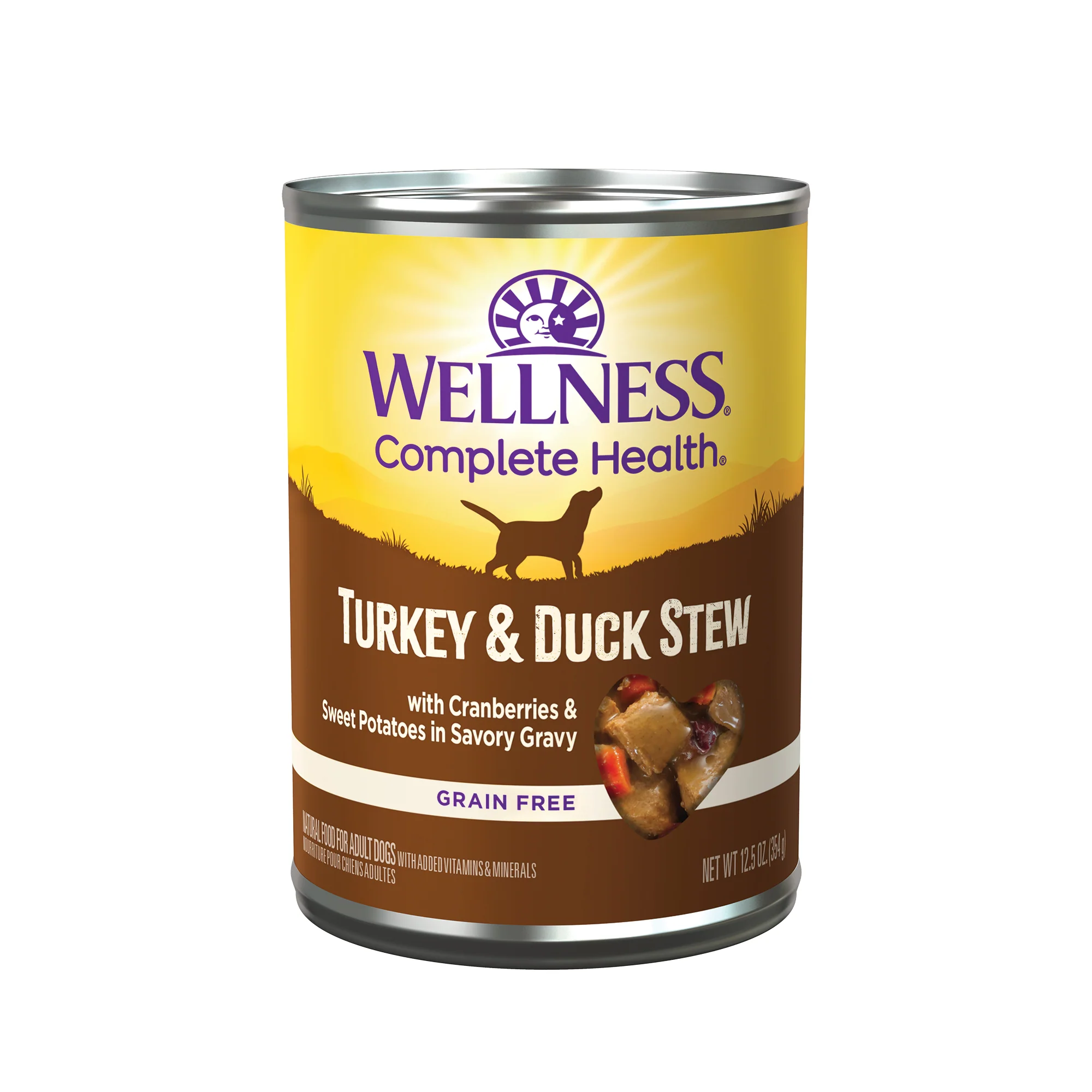 Wellness Thick & Chunky Natural Grain Free Canned Dog Food Turkey & Duck Stew 12.5oz Can - Image 1