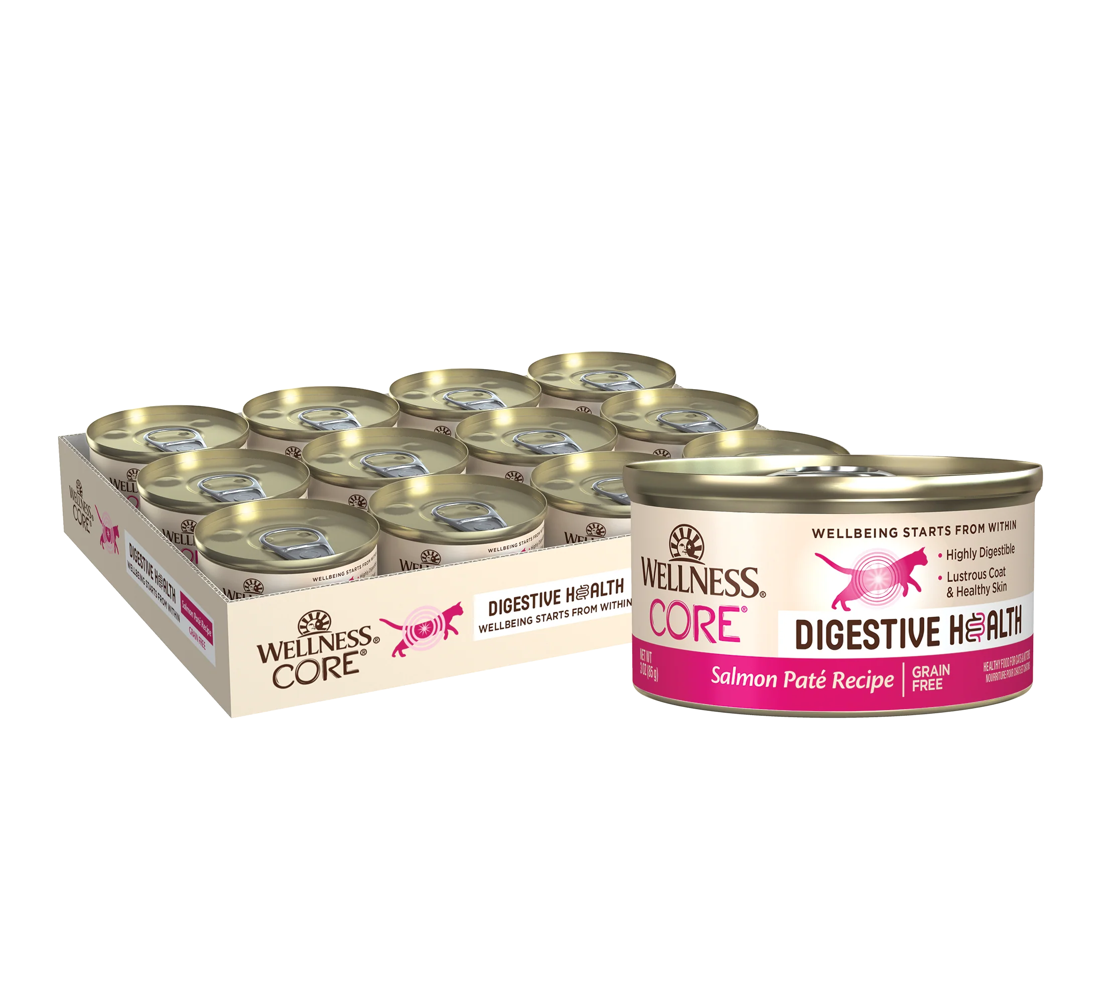 Wellness CORE Digestive Health Salmon Pate Wet Cat Food 3oz Can - Image 1