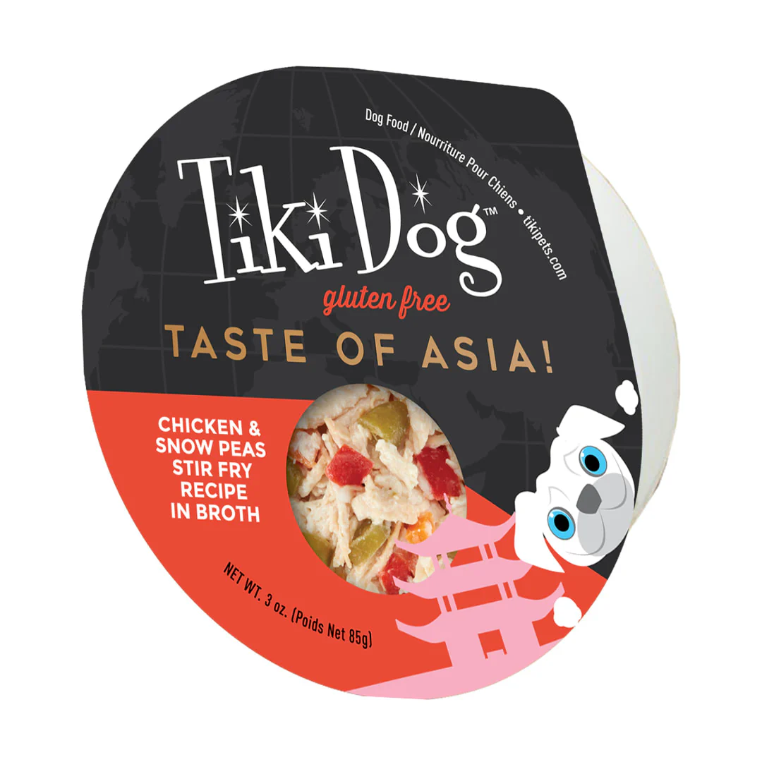 Tiki Dog Taste of the World Wet Dog Food Asia Chicken & Snow Peas Stir Fry 3oz Cup - Image 1