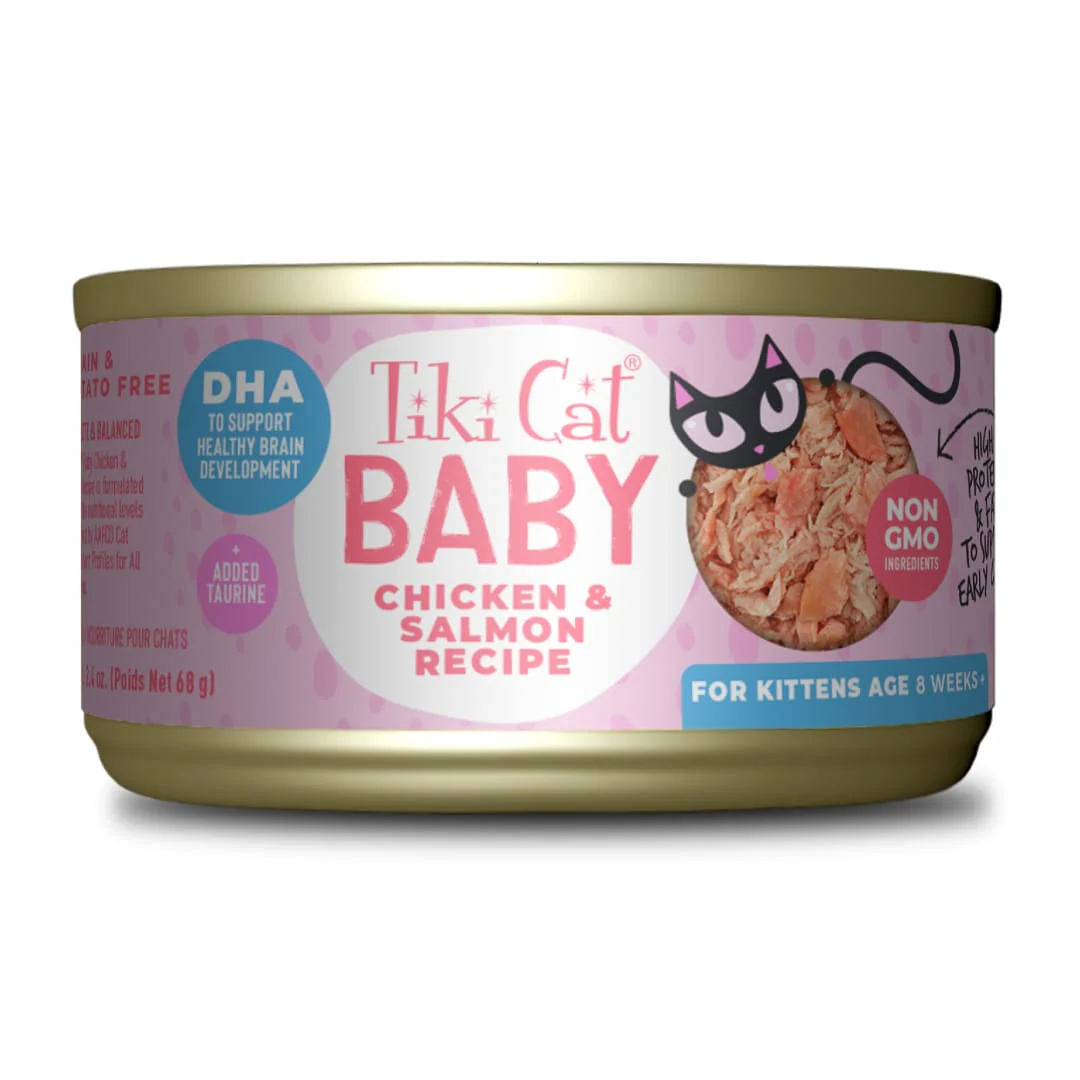 Tiki Cat Baby Wet Cat Food for Kittens Chicken & Salmon 2.4oz Can - Image 1