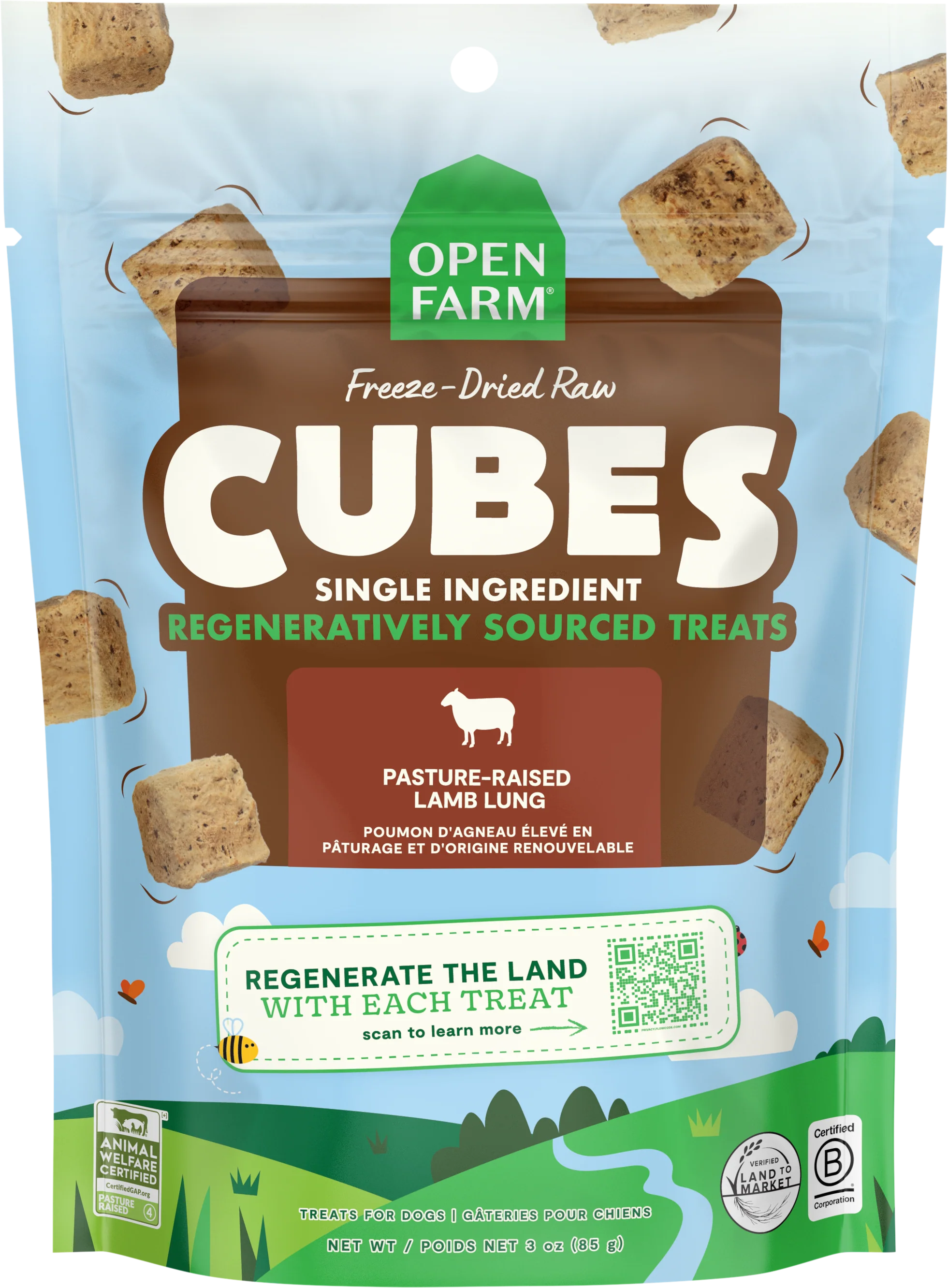 Open Farm Freeze Dried Raw Single Ingredient Lamb Lung Treat 3oz Bag