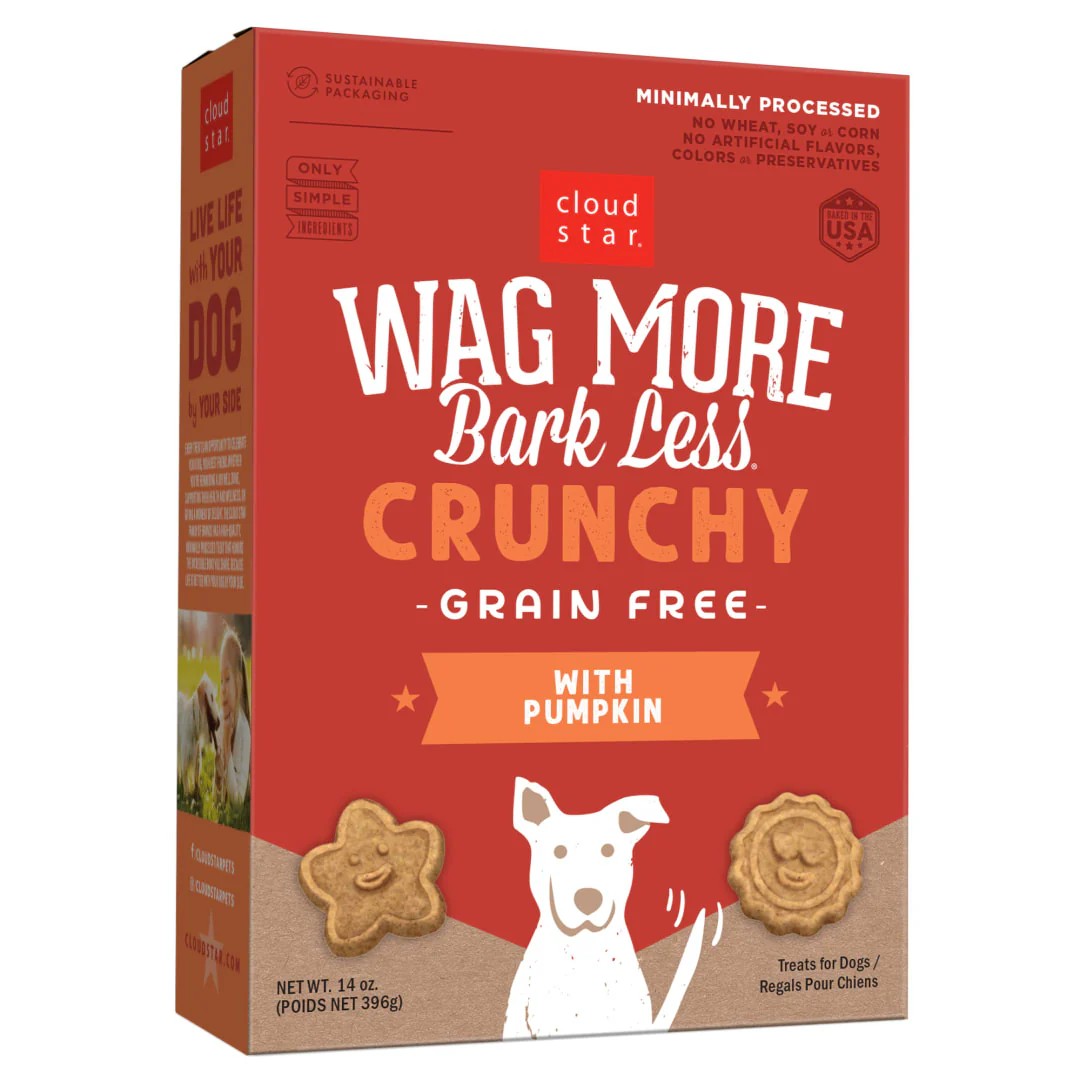 Cloud Star Wag More Bark Less Crunchy Grain Free Dog Treats, Pumpkin, 14 oz. Box - Image 1