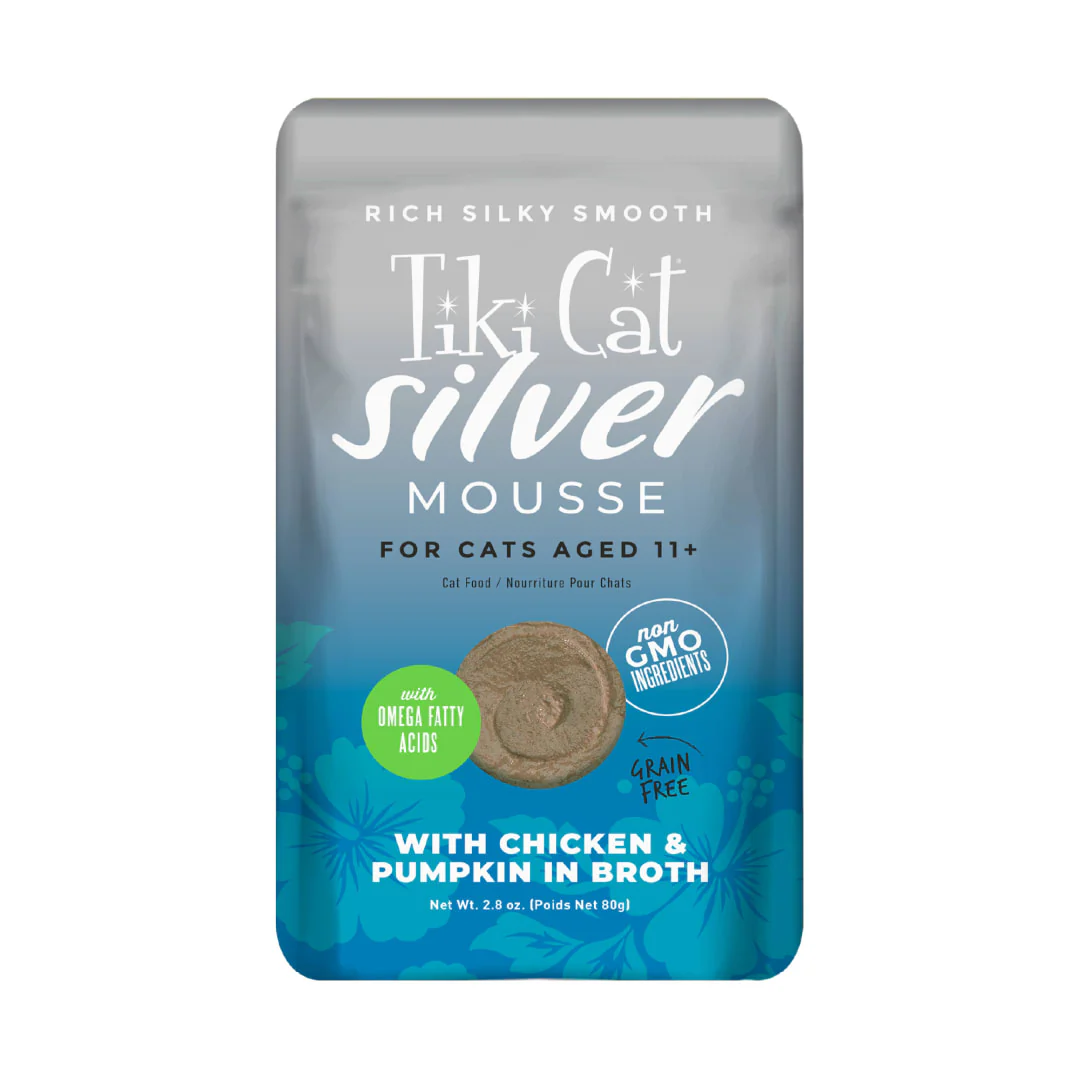 Tiki Cat Silver Mousse Wet Cat Food for Seniors Chicken & Pumpkin 2.8oz Pouch - Image 1